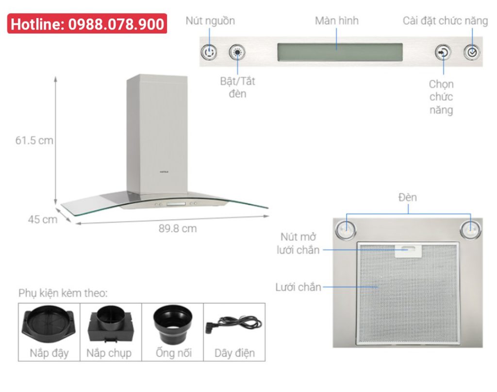 Máy hút mùi áp tường kính cong Hafele HH-WG90B 539.81.185 - Hotline: 0988.078.900